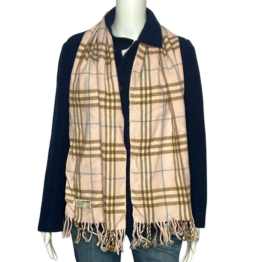 Royal Rossi Scarf Womens OS Pink Plaid Excellent 100% Cashmere Fringe Accent